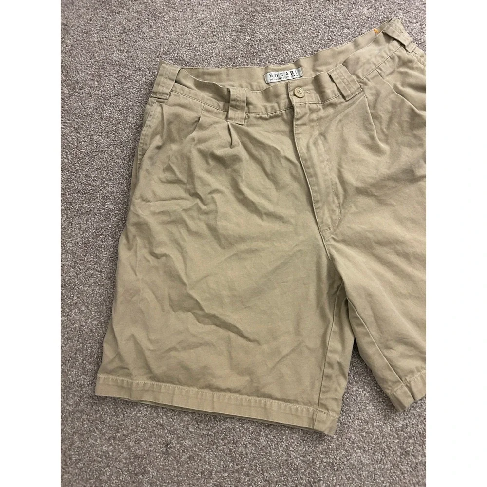 VTG Bogari Chino Shorts Mens 34 Khaki Tan Excellent Pleated Cotton Canvas Italy